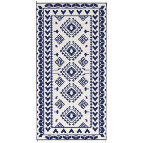 Outsunny Reversible Outdoor Rug, Waterproof Plastic Straw with Carry Bag, 9' x 18', Blue & White Rhombus Patchwork