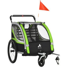 Aosom 2-Way Wonder: Green Child Bike Cart Transforms to Stroller, with Brakes, Flag & Cargo Space