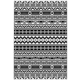 Outsunny Reversible Outdoor Rug, Waterproof Plastic Straw with Carry Bag, 6' x 9', Black & White Geometric Wall