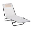 Outsunny Folding Chaise Lounge Chair, Cream White, 5-Level Adjustable with Headrest, Breathable Mesh for Beach & Patio