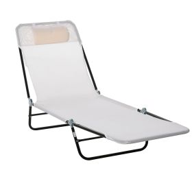 Outsunny Folding Chaise Lounge Chair, Cream White, 5-Level Adjustable with Headrest, Breathable Mesh for Beach & Patio