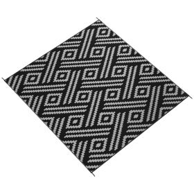 Outsunny Portable Patio Mat Reversible Black & Gray Geometric Outdoor Rug 8x10 with Carry Bag for RV Camping