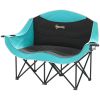 Outsunny Padded Folding Camp Chair for Adults, Double Camping Chairwith Armrests, Cup Holders, Carry Bag for Outdoor, Green