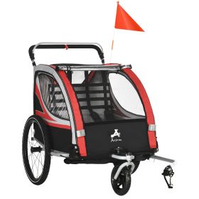 Aosom 2-in-1 Red Child Bike Trailer & Baby Stroller, Enhanced Safety Features, Brake, Flag, Reflectors, Storage