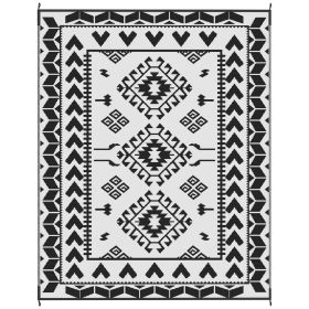Outsunny Reversible Outdoor Rug, Waterproof Plastic Straw with Carry Bag, 8' x 10', Black & White Rhombus Patchwork