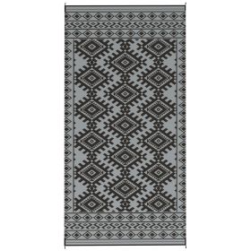 Outsunny Reversible Outdoor Rug, Waterproof Plastic Straw with Carry Bag, 9' x 18', Black & Gray Rhombus Border
