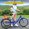 Adult Tricycle 24" 1-Speed 3 Wheel Blue Exercise Shopping Bicycle Large Basket