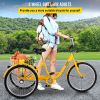 VEVOR Yellow Adult Tricycle 24'' 1-Speed 3 Wheel Bikes, Foldable Adult Tricycle 3 Wheel Bike Trike for Adults