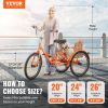 VEVOR Folding Adult Tricycle, 24-Inch Adult Folding Trikes, Lightweight Aluminum Alloy 3 Wheel Cruiser Bike with Large Rear Basket