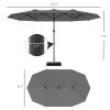 Outsunny Garden Parasol 14.4ft Double-Sided Sun Umbrella with Base, Patio Parasol with LED Solar Lights, Gray