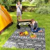 Outsunny Reversible Outdoor Rug, Waterproof Plastic Straw with Carry Bag, 6' x 9', Black & White Geometric Wall