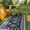 Outsunny Reversible Outdoor Rug, Waterproof Plastic Straw with Carry Bag, 9' x 18', Blue & White Rhombus Patchwork