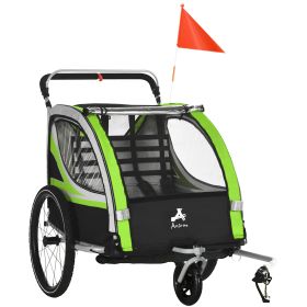 Aosom Kiddie Cruiser: 3-in-1 Emerald Bike Trailer, Stroller & Jogger with Safety Harnesses & Storage Galore