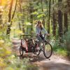 Aosom 3-in-1 Bike Trailer for Kids Red Running Stroller Jogging Cart with 2 Seats 5-Point Harness Storage for Active Families Outdoor Fun