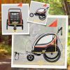 Aosom 3-in-1 Bike Trailer for Kids Red Running Stroller Jogging Cart with 2 Seats 5-Point Harness Storage for Active Families Outdoor Fun