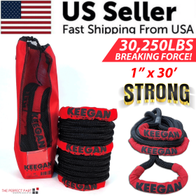 KEEGAN TOOLS 1.25"x30' Kinetic Energy Recovery Rope 46000 lbs Tow Rope Carry Bag (Rope Size: 1" x 30 ft)