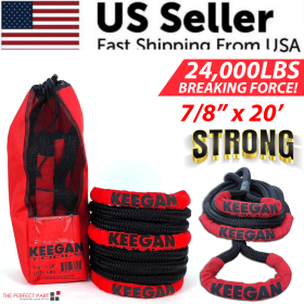 KEEGAN TOOLS 1.25"x30' Kinetic Energy Recovery Rope 46000 lbs Tow Rope Carry Bag (Rope Size: 7/8" x 20 ft)