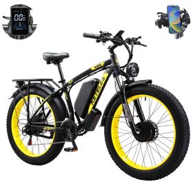 Electric Bike KETELES 48V 23AH Dual Motor 1000W*2 26"*4.0 MTB (Color: Yellow)