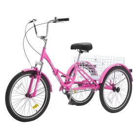 VEVOR Folding Adult Tricycle, 26-Inch Adult Folding Trikes, Carbon Steel 3 Wheel Cruiser Bike with Large Basket & Adjustable Seat (Wheel Diameter: 26 inches, Color: Pink)