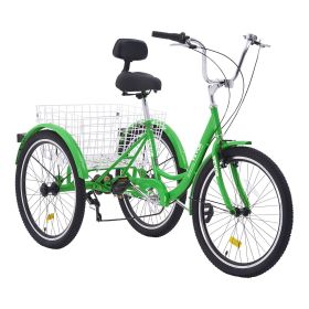 VEVOR Adult Tricycles Bike, 7 Speed Adult Trikes, 26 Inch Three-Wheeled Bicycles, Carbon Steel Cruiser Bike with Basket and Adjustable Seat (Wheel Diameter: 26 inches, Color: Green)