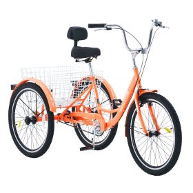 VEVOR Adult Tricycles Bike, 26 Inch Three-Wheeled Bicycles, 3 Wheel Bikes Trikes, Carbon Steel Cruiser Bike with Basket & Adjustable Seat (Wheel Diameter: 26 inches, Color: Orange)