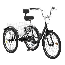 VEVOR Adult Tricycles Bike, 20 Inch Three-Wheeled Bicycles, 3 Wheel Bikes Trikes, Carbon Steel Cruiser Bike with Basket & Adjustable Seat (Wheel Diameter: 20 inch, Color: Black)