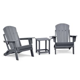 c3 PCS Folding Adirondack Sets,2 Resin Adirondack and Side Table (Color: Gray)