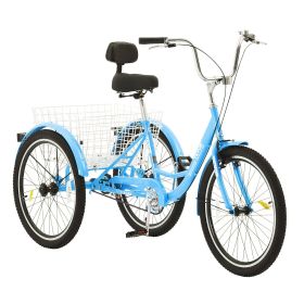 VEVOR Adult Tricycles Bike, 26 Inch Three-Wheeled Bicycles, 3 Wheel Bikes Trikes, Carbon Steel Cruiser Bike with Basket & Adjustable Seat (Wheel Diameter: 26 inches, Color: Blue)