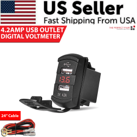 12V Dual USB Charger Socket LED Voltage Voltmeter Rocker Switch Panel Car Boat (Colors: Red)