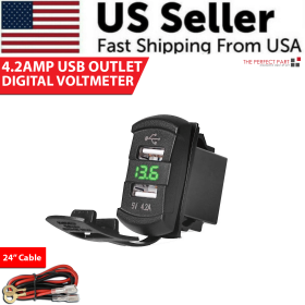 12V Dual USB Charger Socket LED Voltage Voltmeter Rocker Switch Panel Car Boat (Colors: Green)