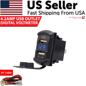12V Dual USB Charger Socket LED Voltage Voltmeter Rocker Switch Panel Car Boat (Colors: Blue)