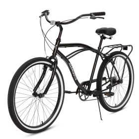 Multifunction 26 Inch 7 Speed Bike, Steel Frame, Upright Comfortable Seat, U-brake, Multi-function Rear Rack, Multicolor (Main Color: Black, Main Material: Iron)